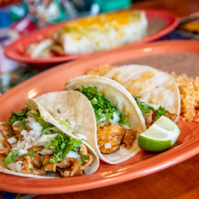 Lunch 3 Tacos with Rice & Beans.