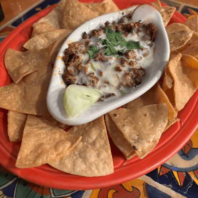 Choriqueso Dip with Chips.