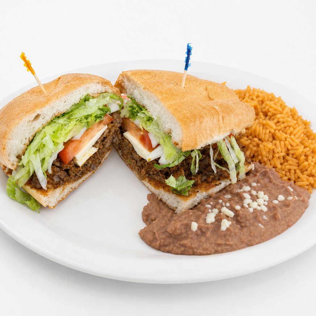 Lunch Torta with Rice and Beans.